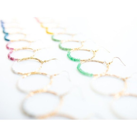 Sparkly Gemstone Beaded Hoops Earrings Natural Green Aventurine Beaded Hoops - Picture 11 of 11